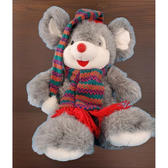 Vintage Holiday Mouse Large Knit Hat & Scarf Christmas Decor 1997 Appx 20" - Picture 2 of 14
